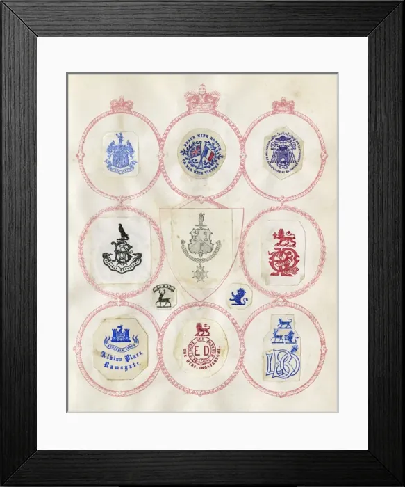Framed Print : Loose page from a scrapbook of crests and heraldry Framed Print : Loose page from a scrapbook of crests and heraldry
