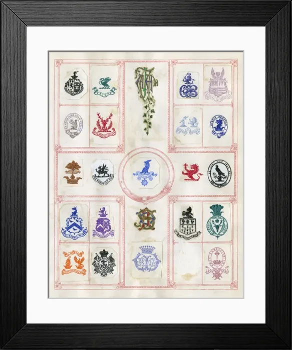 Framed Print : Loose page from a scrapbook of crests and heraldry Framed Print : Loose page from a scrapbook of crests and heraldry