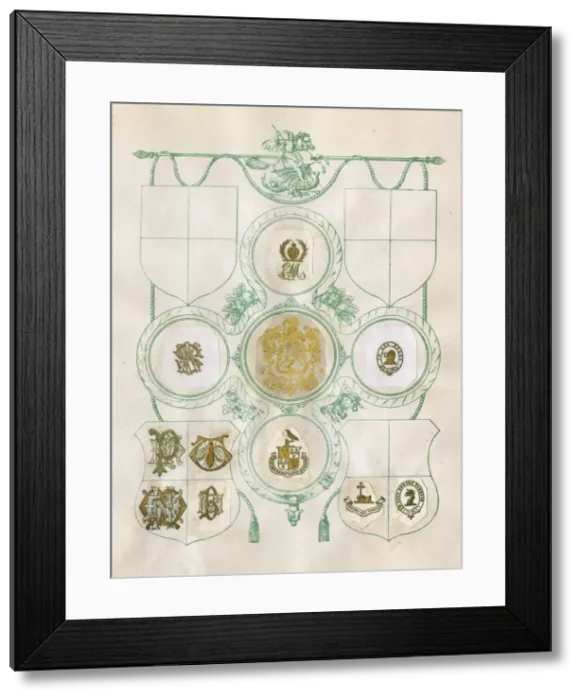 Framed Print : Loose page from a scrapbook of crests and heraldry Framed Print : Loose page from a scrapbook of crests and heraldry