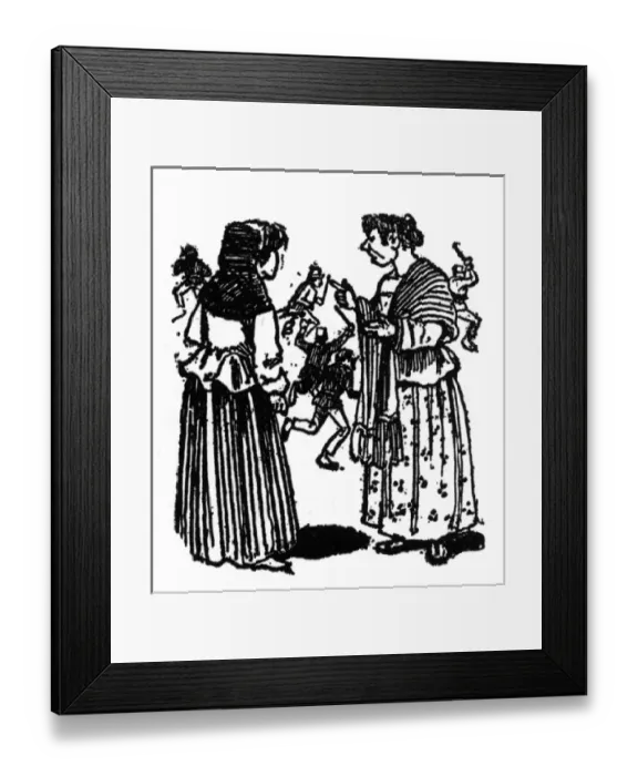 Framed Print : Vignette design, two Mexican women chatting Framed Print : Vignette design, two Mexican women chatting