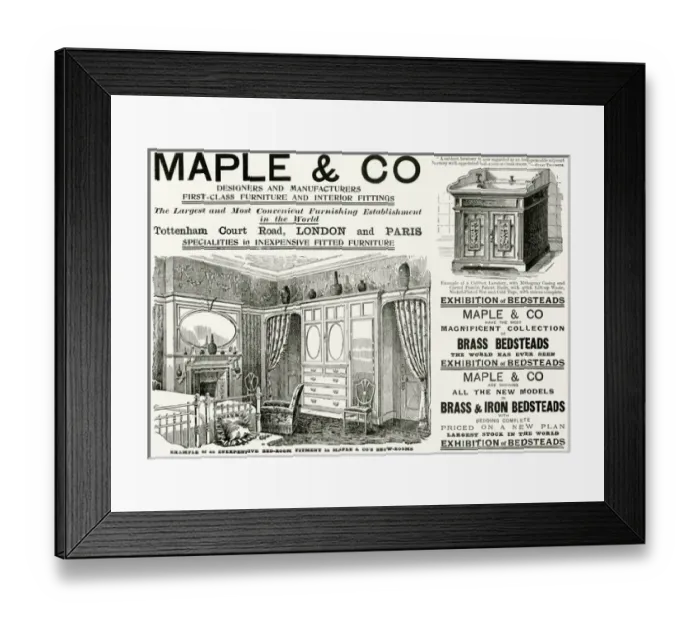 Framed Print : Advert for Maple fitted bedroom furniture 1898 Framed Print : Advert for Maple fitted bedroom furniture 1898