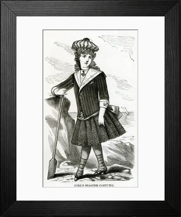 Framed Print : Girls seaside costume 1886 Framed Print : Girls seaside costume 1886