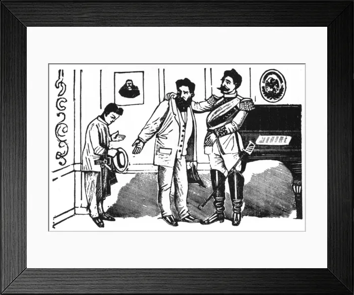 Framed Print : Posada, Illustration to a story, The Barracks Cap Framed Print : Posada, Illustration to a story, The Barracks Cap