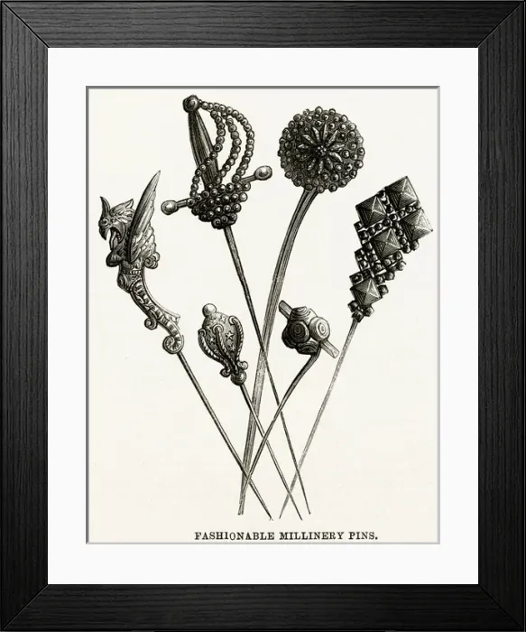 Framed Print : Selection of fashionable millinery pins 1886 Framed Print : Selection of fashionable millinery pins 1886