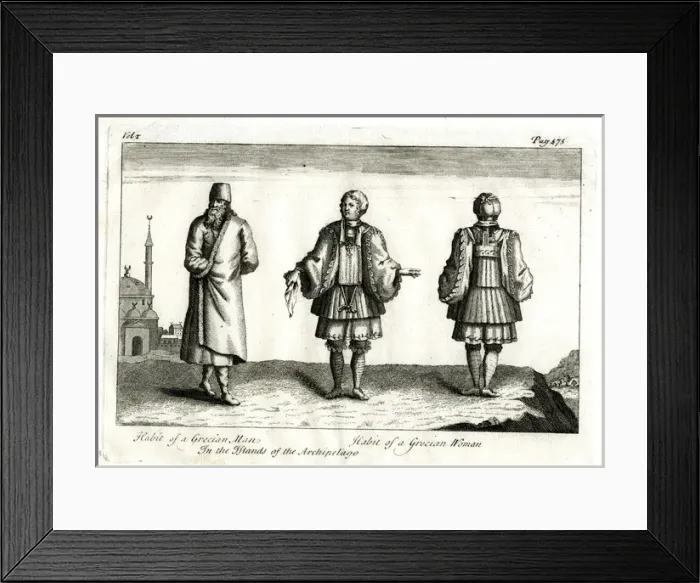 Framed Print : Habit of a Grecian Man and Woman