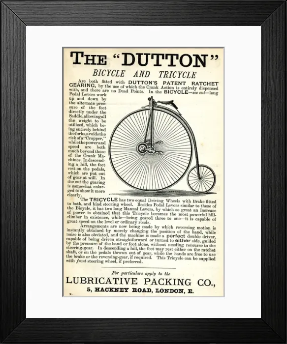 Framed Print : Advertisement, The Dutton Bicycle and Tricycle Framed Print : Advertisement, The Dutton Bicycle and Tricycle