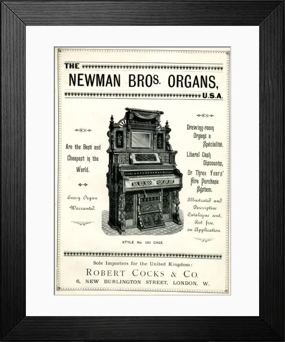 Framed Print : Advertisement, Newman Bros Organs Framed Print : Advertisement, Newman Bros Organs
