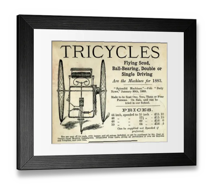 Framed Print : Advertisement for Tricycles Framed Print : Advertisement for Tricycles