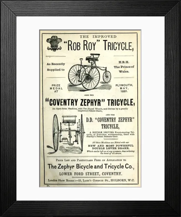 Framed Print : Advertisement, Zephyr Bicycle and Tricycle Co, Coventry Framed Print : Advertisement, Zephyr Bicycle and Tricycle Co, Coventry