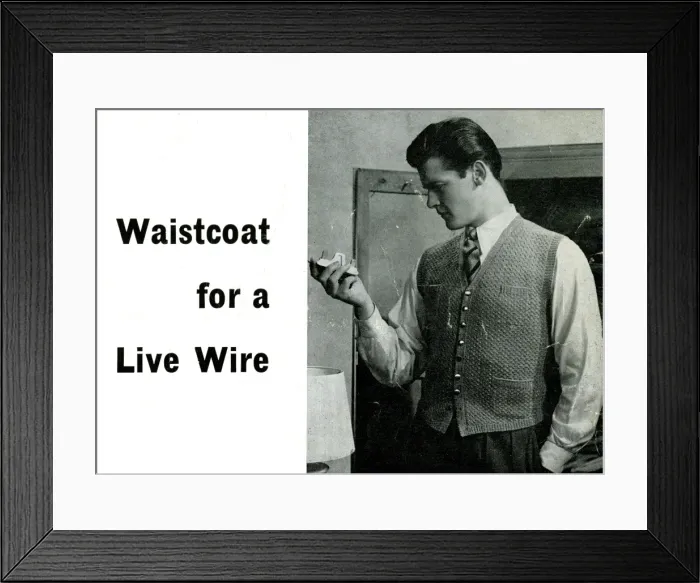 Framed Print : Waistcoat for a Live Wire, modelled by Roger Moore Framed Print : Waistcoat for a Live Wire, modelled by Roger Moore