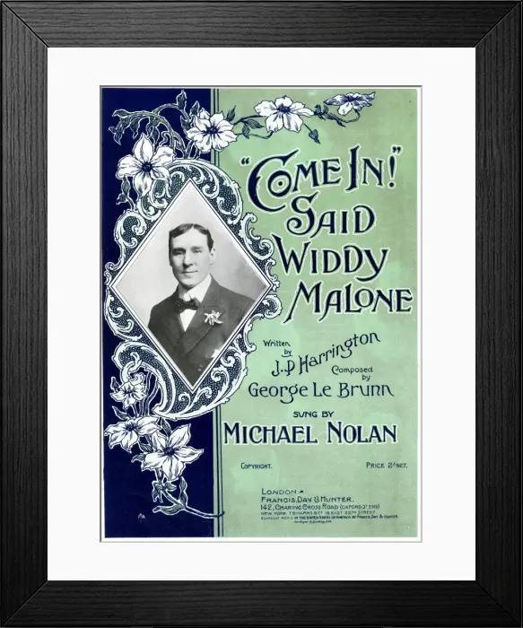 Framed Print : Music cover, Come In! said Widdy Malone Framed Print : Music cover, Come In! said Widdy Malone
