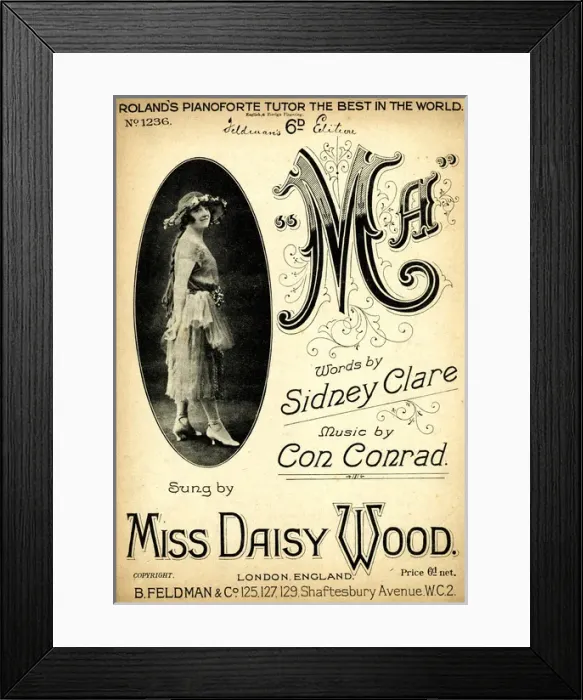 Framed Print : Music cover, Ma sung by Miss Daisy Wood Framed Print : Music cover, Ma sung by Miss Daisy Wood