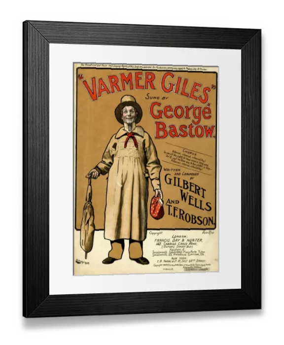 Framed Print : Music cover, Varmer Giles, sung by George Bastow