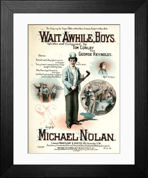 Framed Print : Music cover, Wait Awhile, Boys, sung by Michael Nolan Framed Print : Music cover, Wait Awhile, Boys, sung by Michael Nolan