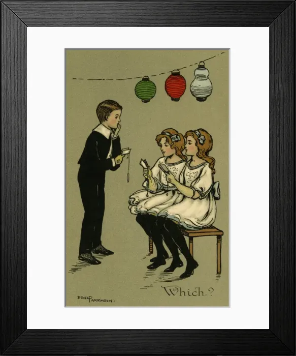 Framed Print : Which?. Young boy at a dance can t make up his mind which girl to choose Framed Print : Which?. Young boy at a dance can t make up his mind which girl to choose