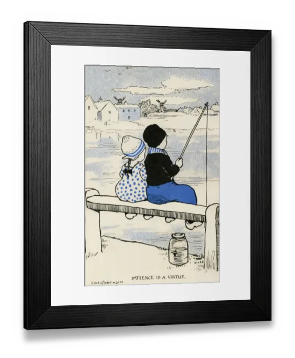 Framed Print : Fishing. Patience is a virtue. Dutch boy and girl fishing, hoping for a catch Framed Print : Fishing. Patience is a virtue. Dutch boy and girl fishing, hoping for a catch