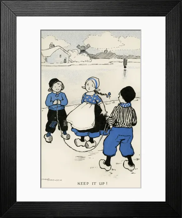 Framed Print : Skipping. Keep it up. Two Dutch boys at either end of a skipping rope while Framed Print : Skipping. Keep it up. Two Dutch boys at either end of a skipping rope while