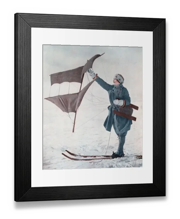 Framed Print : Photo of kite-flying on skis, Finse, Norway Framed Print : Photo of kite-flying on skis, Finse, Norway