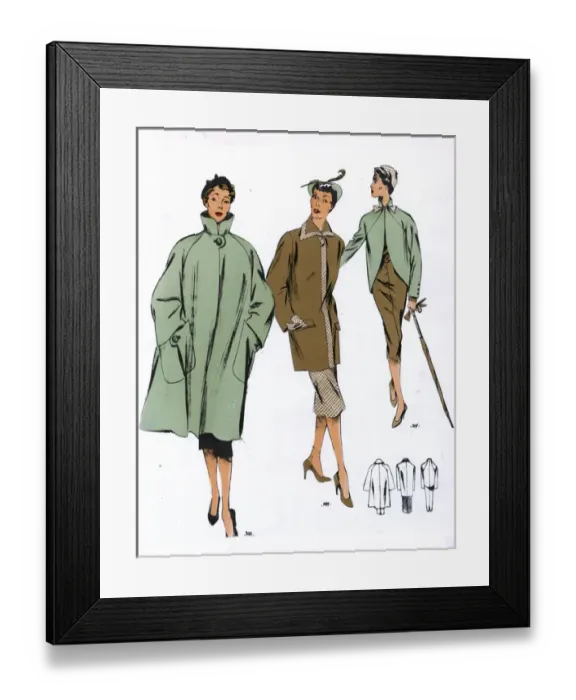 Framed Print : Fashion Plate - 1950s - French - Womens Costume Framed Print : Fashion Plate - 1950s - French - Womens Costume