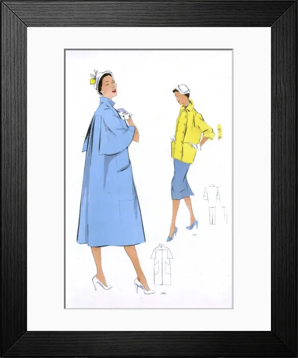 Framed Print : Fashion Plate - 1950s - French - Womens Costume Framed Print : Fashion Plate - 1950s - French - Womens Costume