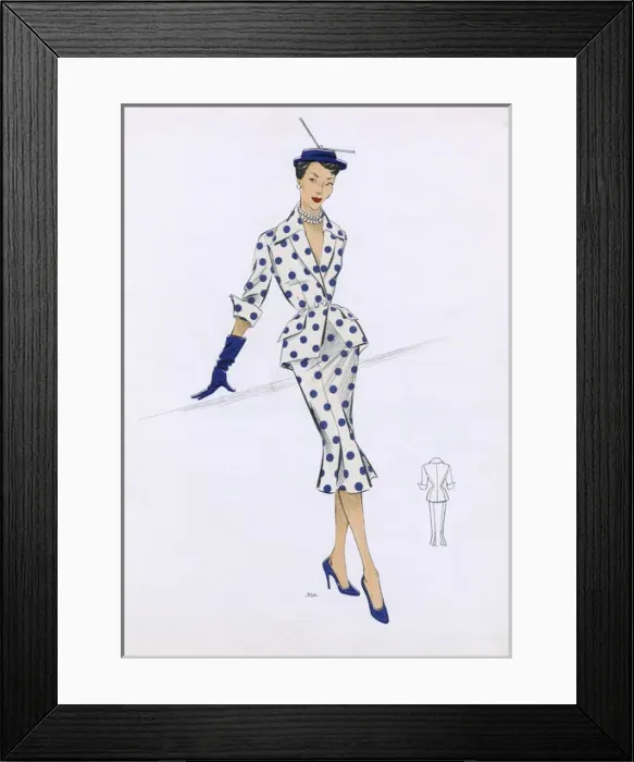 Framed Print : Fashion Plate - 1950s - French - Womens Costume Framed Print : Fashion Plate - 1950s - French - Womens Costume