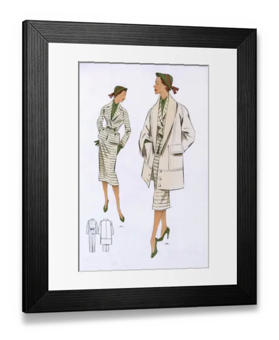 Framed Print : Fashion Plate - 1950s - French - Womens Costume Framed Print : Fashion Plate - 1950s - French - Womens Costume