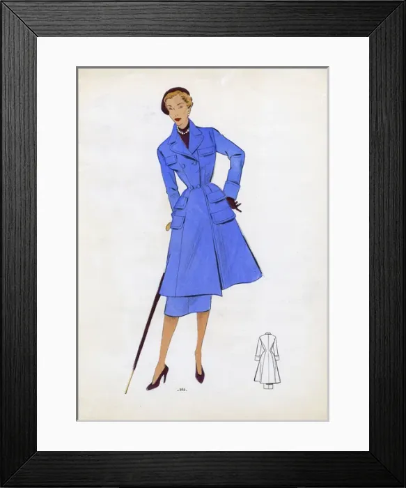 Framed Print : Fashion Plate - 1950s - French - Womens Costume Framed Print : Fashion Plate - 1950s - French - Womens Costume
