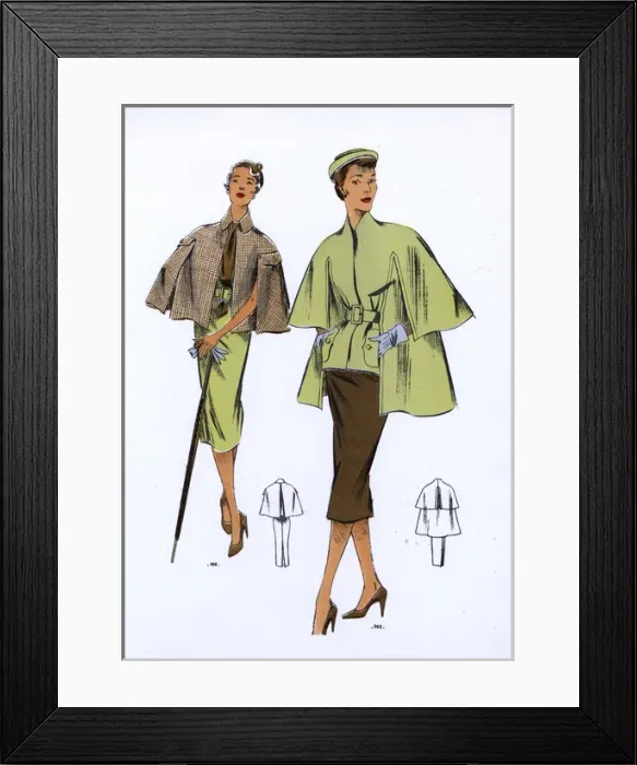 Framed Print : Fashion Plate - 1950s - French - Womens Costume Framed Print : Fashion Plate - 1950s - French - Womens Costume