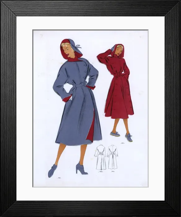 Framed Print : Fashion Plate - 1950s - French - Womens Costume Framed Print : Fashion Plate - 1950s - French - Womens Costume