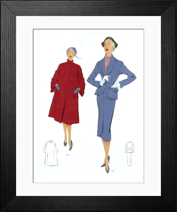Framed Print : Fashion Plate - 1950s - French - Womens Costume Framed Print : Fashion Plate - 1950s - French - Womens Costume