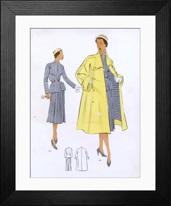 Framed Print : Fashion Plate - 1950s - French - Womens Costume Framed Print : Fashion Plate - 1950s - French - Womens Costume