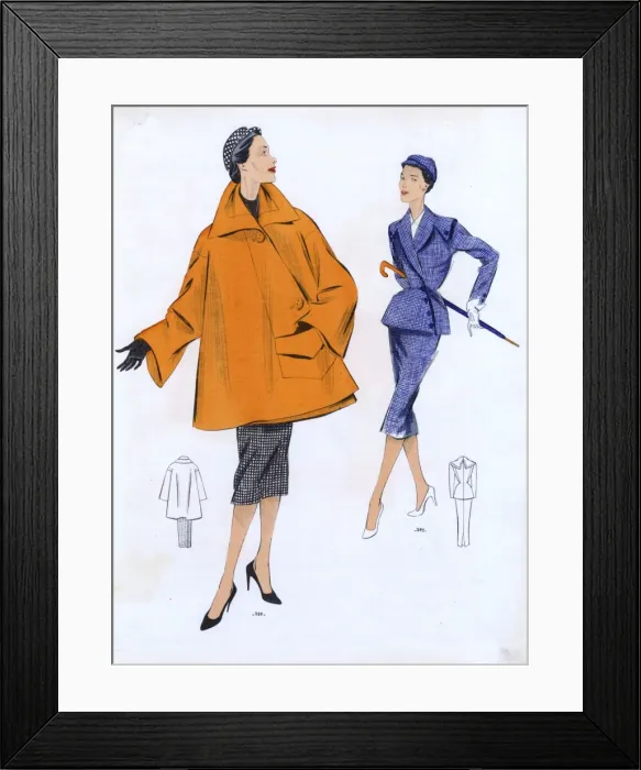 Framed Print : Fashion Plate - 1950s - French - Womens Costume Framed Print : Fashion Plate - 1950s - French - Womens Costume