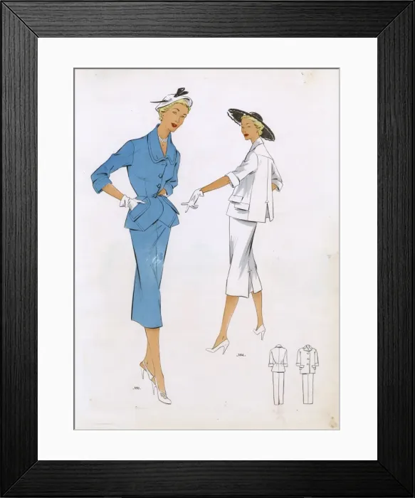 Framed Print : Fashion Plate - 1950s - French - Womens Costume Framed Print : Fashion Plate - 1950s - French - Womens Costume