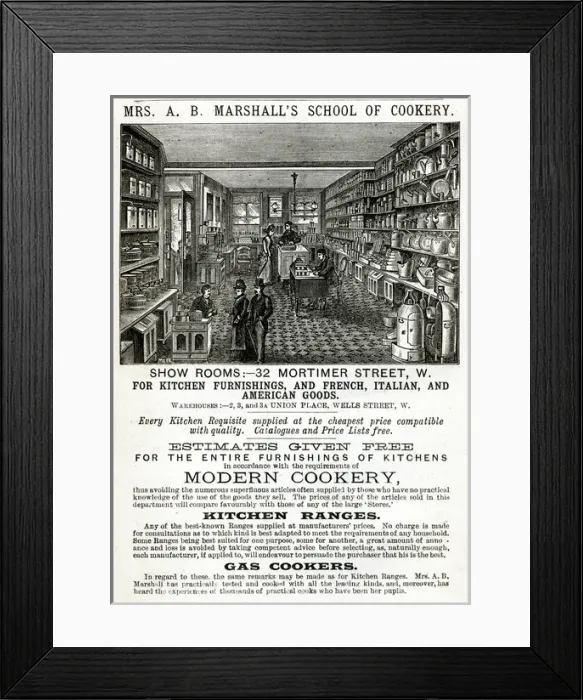 Framed Print : Mrs. A. B Marshalls showroom for kichen furnishings 1887 Framed Print : Mrs. A. B Marshalls showroom for kichen furnishings 1887
