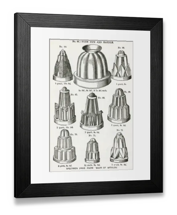Framed Print : Culinary moulds in pewter 1887 Framed Print : Culinary moulds in pewter 1887