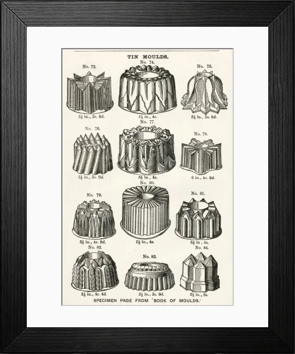 Framed Print : Culinary moulds in tin 1887 Framed Print : Culinary moulds in tin 1887