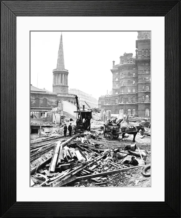 Framed Print : Demolition work in Langham Place, London Framed Print : Demolition work in Langham Place, London