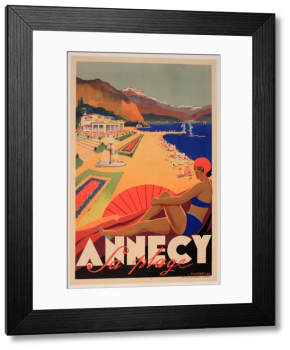Framed Print : Poster, the beach at Annecy, France Framed Print : Poster, the beach at Annecy, France