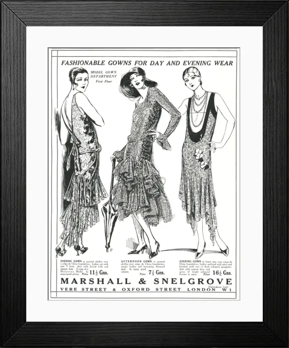 Framed Print : Advert for Marshall & Snelgrove fashionable dresses 1929 Framed Print : Advert for Marshall & Snelgrove fashionable dresses 1929