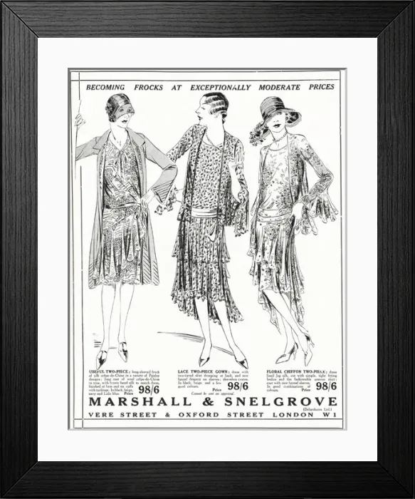 Framed Print : Advert for Marshall & Snelgrove fashionable dresses 1929 Framed Print : Advert for Marshall & Snelgrove fashionable dresses 1929