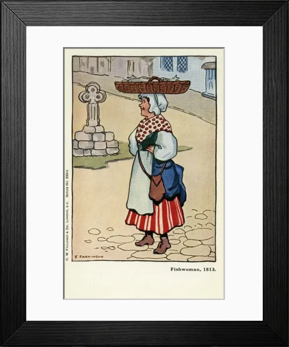 Framed Print : Fishwoman. A fishwoman of 1813 carrying a basket of fish on her head Framed Print : Fishwoman. A fishwoman of 1813 carrying a basket of fish on her head