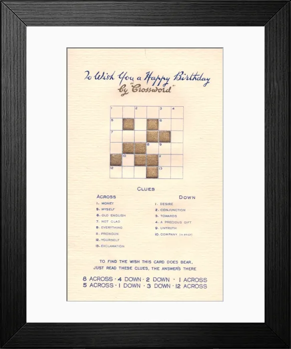 Framed Print : Crossword puzzle on a birthday card Framed Print : Crossword puzzle on a birthday card