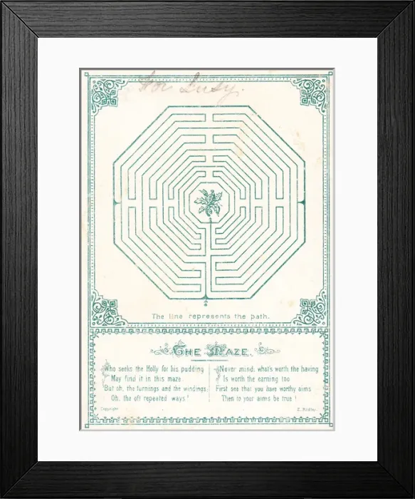 Framed Print : Christmas card with holly in the middle of a maze Framed Print : Christmas card with holly in the middle of a maze