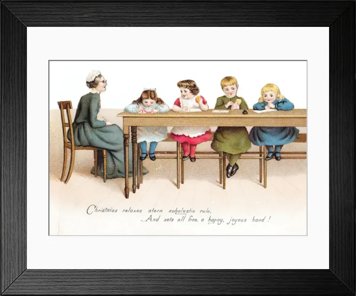 Framed Print : Schoolgirls and teacher on a Christmas card Framed Print : Schoolgirls and teacher on a Christmas card