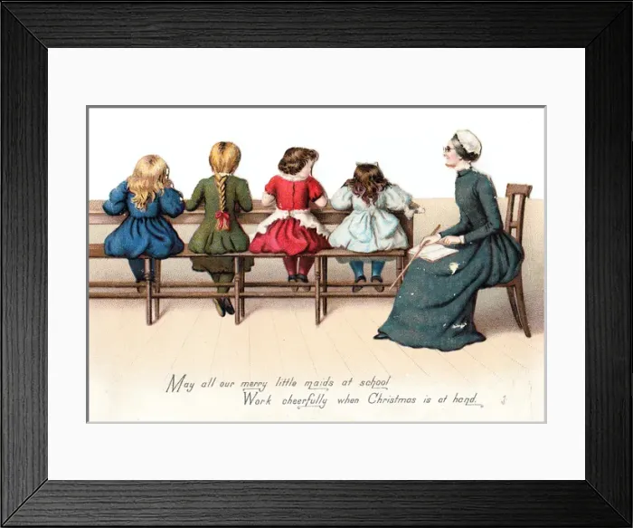 Framed Print : Schoolgirls and teacher on a Christmas card Framed Print : Schoolgirls and teacher on a Christmas card