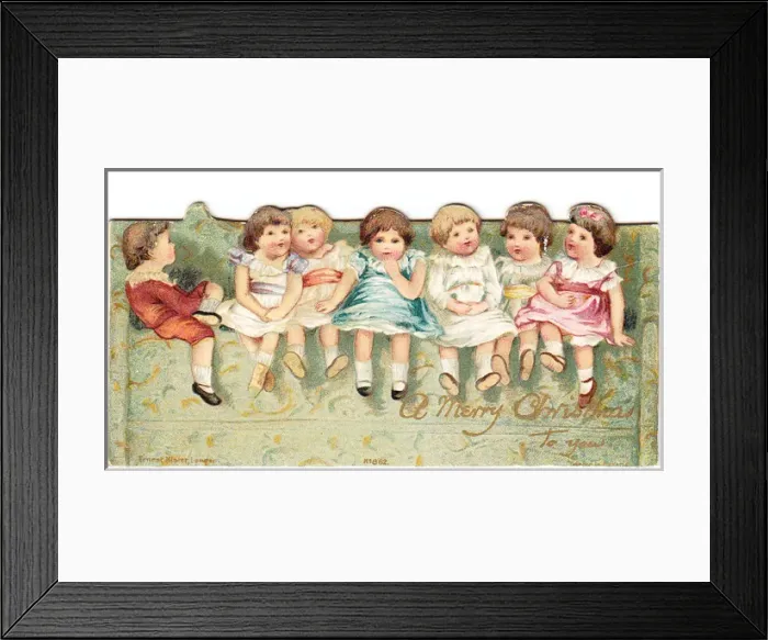 Framed Print : Children on a reversible Christmas and New Year card Framed Print : Children on a reversible Christmas and New Year card