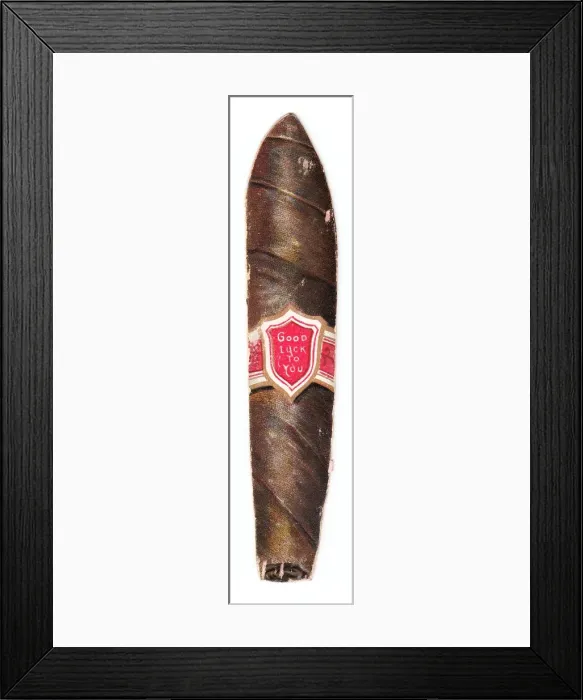 Framed Print : Good Luck card in the shape of a cigar Framed Print : Good Luck card in the shape of a cigar
