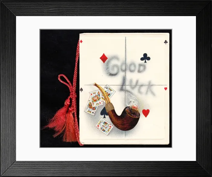 Framed Print : Good Luck card with pipe and playing cards Framed Print : Good Luck card with pipe and playing cards