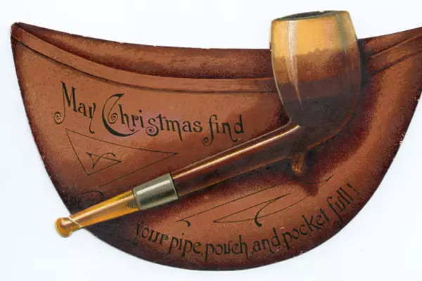 Christmas card in the shape of a pipe and tobacco pouch