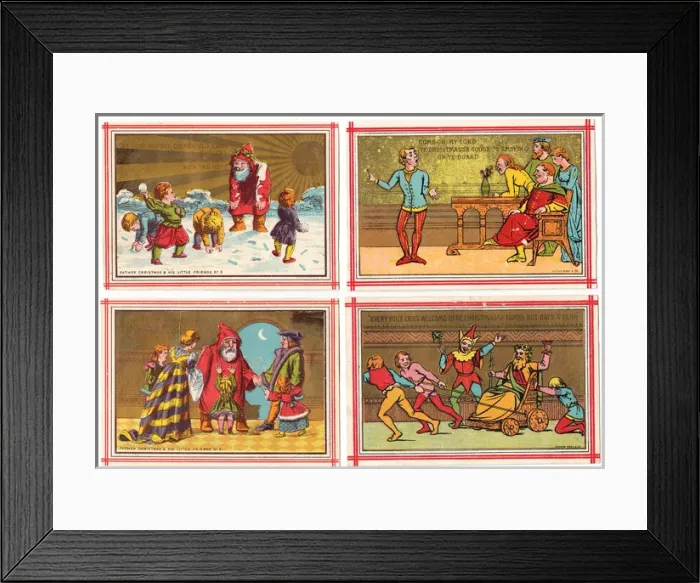 Framed Print : Father Christmas on four medieval style Christmas cards Framed Print : Father Christmas on four medieval style Christmas cards